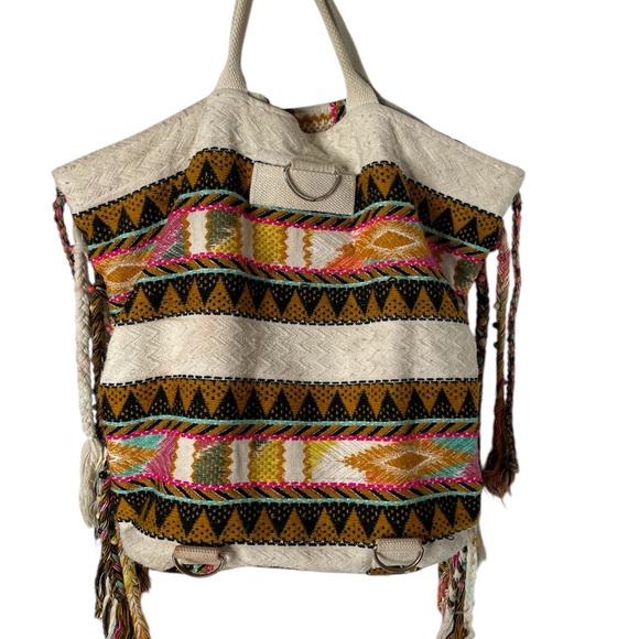 America & Beyond Handbags - America & Beyond Boho Navajo Woven Multicolor Canvas Tote Backpack Bag